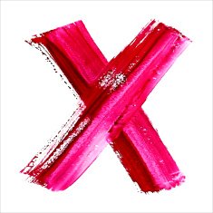 X - Red handwritten letter on white background Acrylic colors N10