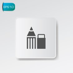 Pen and eraser symbol on white button vector