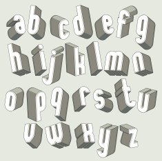 Bold and heavy 3d letters set dimensional vector font