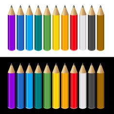 Set of Color Pencils on White and Black Background Vector