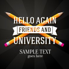 Hello again friends and university greeting with two crossed pencils