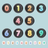 set of number on button with long shadow