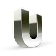 3d silver steel letter U