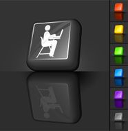 student working on laptop 3D button design