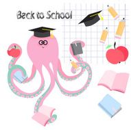 pink octopus back to school with books