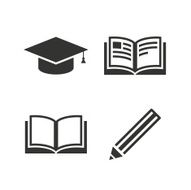 Pencil and open book signs Graduation cap icon N46