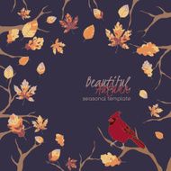 Template design with trees autumn foliage and cardinal bird