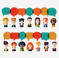 Set of social people icons with colorful dialog speech bubbles