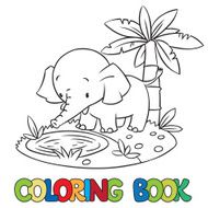 Coloring book of little funny elephant or jumbo N3