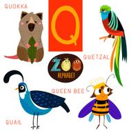 Cute zoo alphabet in vector Q letter Funny cartoon animals N2