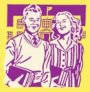 Boy and Girl in Front of School