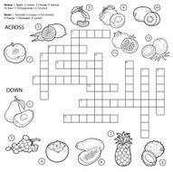 Vector colorless crossword game for children about fruits N2