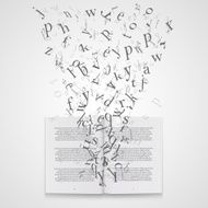 Book with flying letters