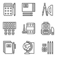 Simple line vector icons set for school