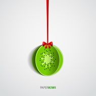 Paper kiwi cutout hanging on bow - vector illustration