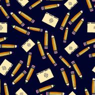 School seamless pattern with color pencil and notebook