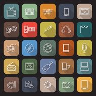 Entertainment line flat icons with long shadow