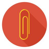 Flat Office Paper Clip Circle Icon with Long Shadow