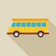 Flat School Bus Transport Illustration with long Shadow