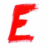 E - Red handwritten letters on white background Acrylic colors