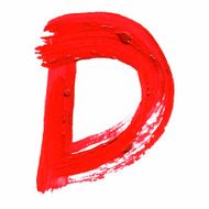 D - Red handwritten letters on white background Acrylic colors
