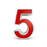 3d red metallic number 5