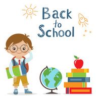 Little schoolboy with books and globe N2