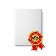 Realistic blank hardcover book front view with golden and red N2