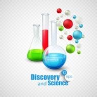 Glass flasks with color liquid inside Vector illustration