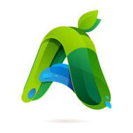 Letter A volume ecology logo with leaves and water drops