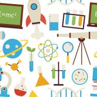 Flat Seamless Pattern Science and Education Objects over White