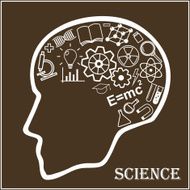 Human head and icons of science Vector illustration in linear N4