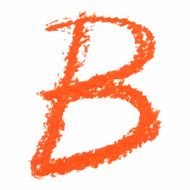 B - Orange handwritten letters on white background
