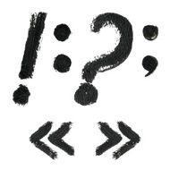 Black handwritten symbols on white background Acrylic colors