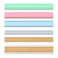 Wood and colors school rulers isolated on white background
