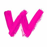 W - Pink handwritten letter on white background Acrylic colors