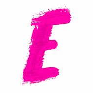 E - Pink handwritten letter on white background Acrylic colors
