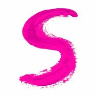 S - Pink handwritten letter on white background Acrylic colors