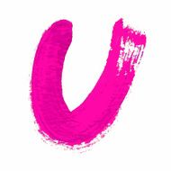 U - Pink handwritten letter on white background Acrylic colors