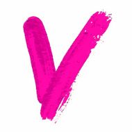 V - Pink handwritten letter on white background Acrylic colors