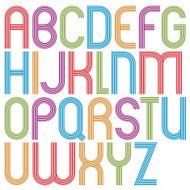 Rounded big jolly cartoon uppercase letters striped colorful