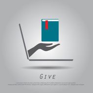 hand hold book from laptop vector icon