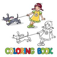Girl with barking dog Coloring book N2