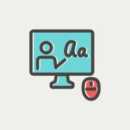 Laptop and mouse in online tutorial thin line icon N4