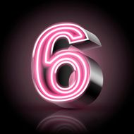 3d pink neon light number 6