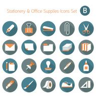 Office Supplies and Stationery Objects Flat Icons Set B