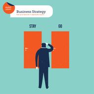 Businessman in front of two doors stay go