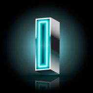 3d blue neon light letter I