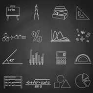 mathematics outline icons set on blackboard eps10