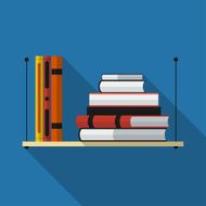 Flat bookshelf with long shadow Vector icon